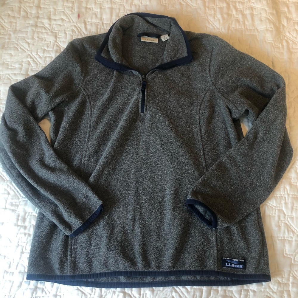 LL Bean grey navy quarter zip fleece lightweight